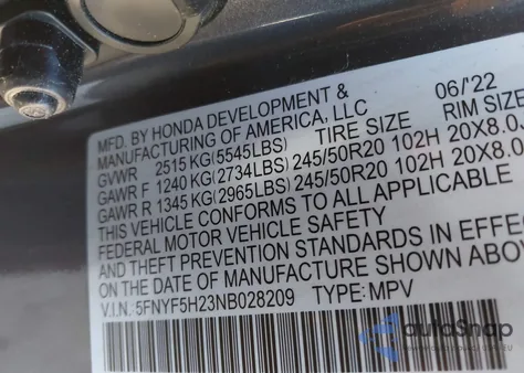 2022 Honda Pilot 2Wd Special Edition z USA, uszkodzony, nr VIN 5FNYF5H23NB028209